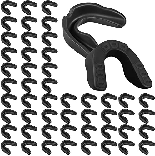 Frienda 50 Pcs Football Mouth Guards Bulk Youth Football Mouthpiece Sport Athletic Mouthguard Gum Teeth Guard for Hockey Karate Basketball Boxing Basketball Rugby(Black)