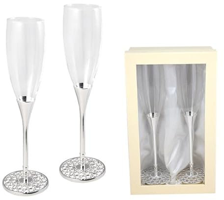 Copas de Cava Cristal con Base Plateada con Corazones estuchadas 26x5 cm