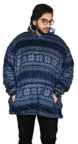 True Face Blanket Hoodie Unisex Oversized Ladies Sherpa Fleece Ultra Plush Unisex Hooded Sweatshirt Blue - Asterisk One Size