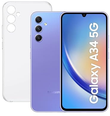 SAMSUNG Galaxy A34 5G (128GB, 6GB de RAM) + Funda - Smartphone Android Color Violeta, Pantalla Super AMOLED de 6,6 Pulgadas, Batería de 5000 mAh. Exclusivo Amazon (Versión española)