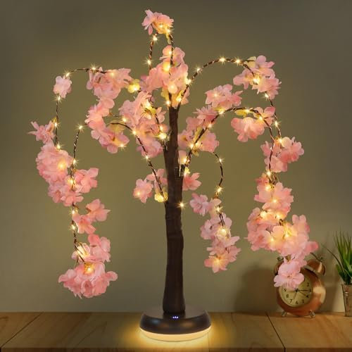 Cherry Led Tree Table Lights: Cherry Blossom Tree Table Lamp 72 LED Warm White Light Copper String Tree Lamp USB Operated - Tree Branch Lights Decor for Christmas Party Wedding Indoor Decor