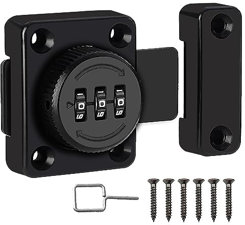 Cabinet Combination Latch,Cyrmiug Portable 3-Digit Password Hasp Latch Lock,Cabinet Door Lock for One-Way Door, Cabinet, Drawer, Office File Cabinet Door, Black & 3-digit Bolt