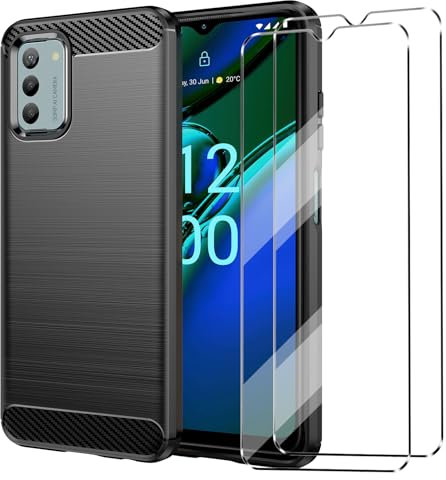 HuiYouMY hülle und Glas 2Pcs Compatible with Nokia G42 5G Folie, hülle silikon stoßfest Compatible with Nokia G42 5G schutzhülle schutzfolie schutzglas Folie handyhülle Tasche case Black