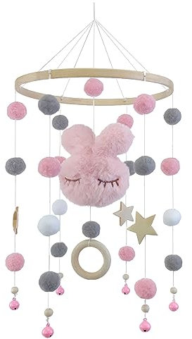 Herfair Mobile Baby Mobile Babybett Deko, Kaninchen Pentagramm Bettglocke Windspiel Baby Spielzeug, Mobile Anhänger Dekoration für Kinderzimmer Babyzimmer (Rosa)
