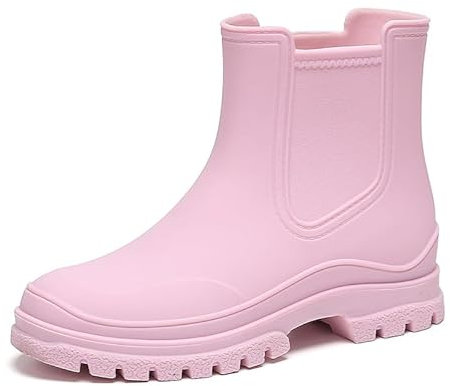 Scarpe da Pioggia Corte da Donna Stivali Wellington Stivali alla Caviglia Moda Stivali da Donna Tubo Basso Impermeabile Autolavaggio Scarpe Chelsea da Esterno Taglia 36-41 (38,Rosa)