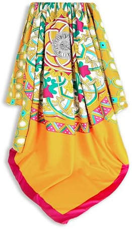 GLORIS Damen Tuch Schal Oarnge mit auffälligem buntes Muster - Halstuch, Kopftücher,Hijab - Perfekt für Frühling Herbst und Winter - viskose 135 * 135 cm.