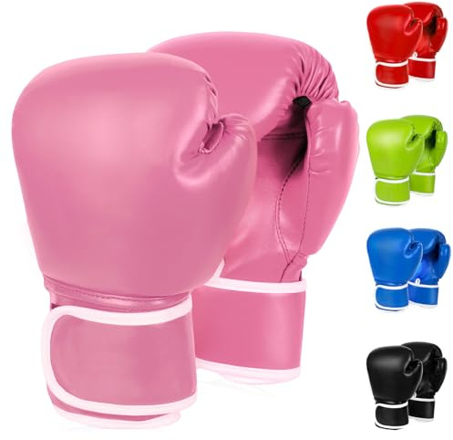 TUXHUI Kids Boxing Gloves for Kids Boys Girls Youth Age 5-12 Years Training Gloves for Punching Bag Kickboxing Muay Thai (Pink - No Pattern)