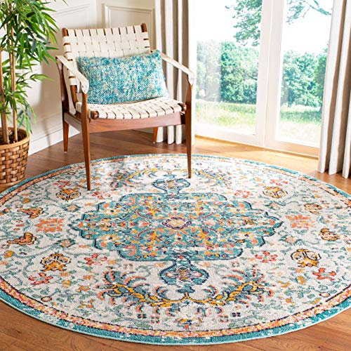 Safavieh Tapis Boho pour Salon, Salle à Manger, Chambre à Coucher - Madison Collection, Tapis à Poil Court, Gris et Bleu Clair, 122 x 122 cm
