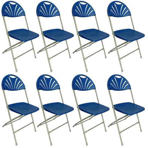 Durabull Fan Back Plastic Folding Chair -Pack of 8. Indoor & Outdoor Use. For Dining, Function, Party, Hospitality, School, Halls, Camping, Event etc. Space Saving. Fold up & Stackable Design