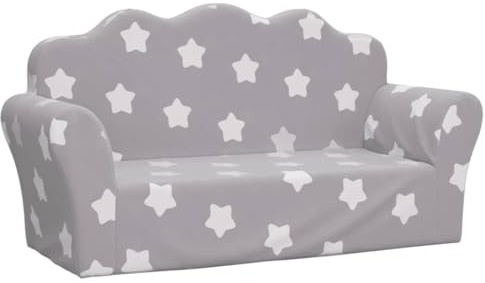 vidaXL Kindersofa 2-Sitzer Hellgrau mit Sternen Weich Plüsch