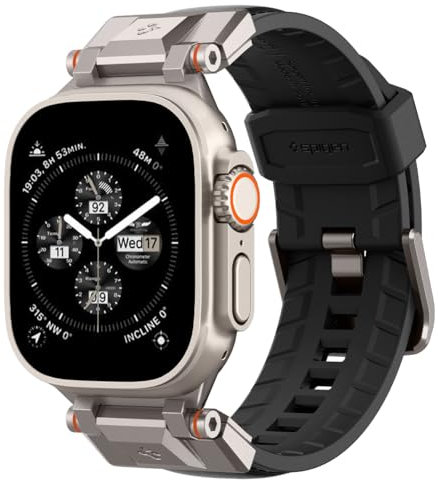 Spigen DuraPro Armor Correa de metal duradera Compatible con Apple Watch Ultra 2/1 49mm, Series 10 46mm, Series 9/8/7/6/5/4/SE 45mm, 44mm - PU Negro