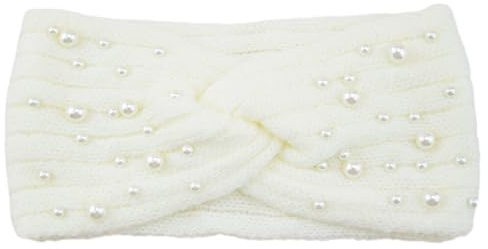 SUIOPPYUW Bleiben Sie warm mit dem Ohrenwärmer Winter Stirnband, verstellbar, atmungsaktiv und leicht, gestricktes Perlen Stirnband für Damen aus Polyester, Weiß