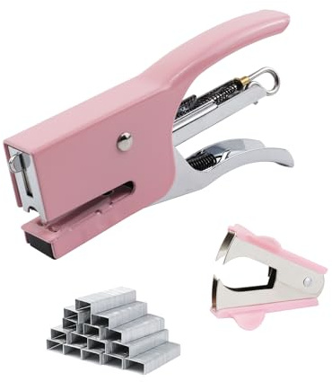 Aacehlh Small Hand-held Stapler Set, 15 Sheet Capacity, Includes 750Pcs Staples and A Staple Remover, Mini Desktop Stapler for Office, School, Home or Travel Use. (Pink)