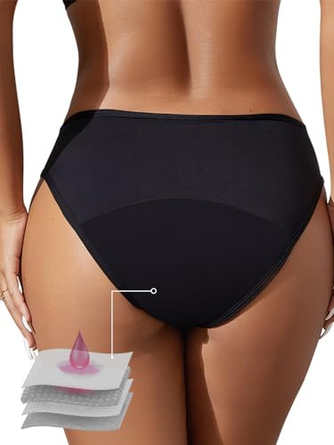 Aiseyi Bas de bikini menstruel, pour les femmes et les filles à flux léger, à 4 couches, anti-fuite, noir, culotte, maillot de bain, pour la natation, S, S