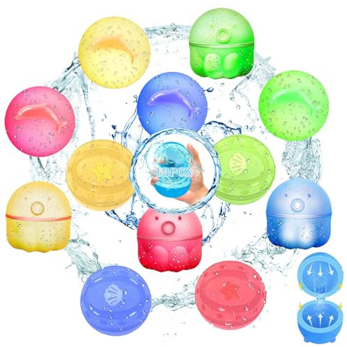 12 Stück Wasserbomben Wiederverwendbar Magnetisch, Selbstdichtend und Schnell Befüllbare Wasserbomben, Wasserspielzeug Pool Spielzeug Strandspielzeug Bunt Gemischt Wasserball für Sommer Draussen