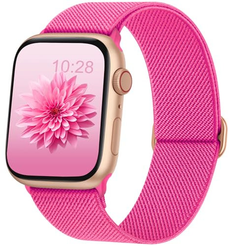 AMSKY Elastisch Solo Loop Band Kompatibel mit Apple Watch Armband 40mm 45mm 44mm 46mm 42mm 41mm 38mm 49mm Damen Herren, Textil Stoff für iWatch Armband Se Ultra Series 10 9 8 7 6 5 4 3 2 1 Heißes Rosa