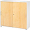 bümö Schiebetürenschrank 3OH - Aktenschrank abschließbar, Sideboard Schrank mit Schiebetüren in Weiß/Ahorn, Bügelgriff - Büroschrank aus Holz mit Schiebetür, Büro Kommode für Ordner & Co.