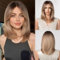 Esmee Kurze Gerade Ombre Blonde Bob Perücken Mit Vorhang Pony Schulter Länge Natürliche Perücke Synthetische Cosplay Perücken für Frauen