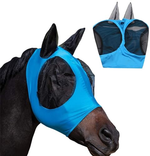 1 Fliegenmaske Pferd,Fliegenmaske Pferd Warmblut,Busse Fliegenmaske,Fliegenmaske Pferd uv Schutzprofessional Choice Fliegenmaske,Super Comfort Stretchy Fly Mask Large Eye Space,Blau