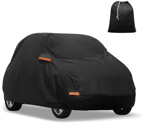 TUCKBOLD Autoabdeckung für Smart Fortwo 2007–2023 210D-PU Oxford Outdoor Vollgarage Allwetter Wasserdicht Winddicht Schutz mit Fahrertür Reißverschluss Schwarz Autoteile
