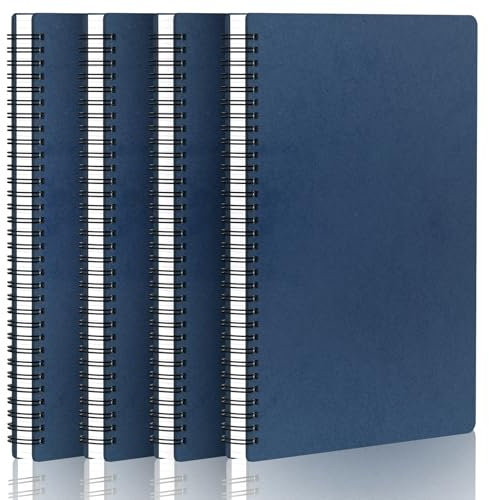 Yarotm Notizbuch A4 Dotted - 4 Stück Dunkelblau Spiralblock A4-100g/m² Gepunktet 5mm Notizbücher - 21x29.2cm Notizblock A4 Spiralbindung - 60 Blatt/120 Seiten Journal Notebook Tagebuch