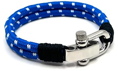 Men's Nautical Bracelet, Double Rope Bracelet with Stainless Steel Shackle | Bracelet With Silver Bolt Clasp - Shackle Bracelet - Surfer Jewellery (Azure Blue)