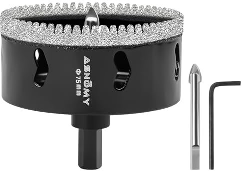 ASNOMY 75mm Broca de Diamante con Broca Piloto Central,Dentada Brocas Coronas de Diamante para porcelanico,Cristal Broca corona Sierra Perforadora para Taladrar Porcelana,Azulejos,Cerámica,Vidrio