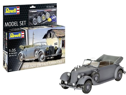 Revell Modellbausatz Typ 320 (W142) Cabriolet, Deutscher Luxusfahrzeug-Modell, detailliertes Fahrwerk, präziser Motor, authentische Wehrmacht-Versionen, DIY Modellbau, inklusive Kleber & Pinsel