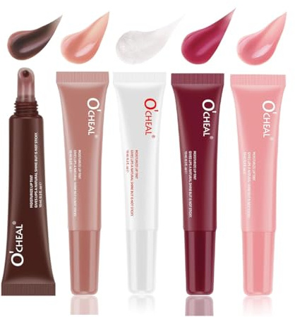Pakivs Lip Jam Feuchtigkeitsspendender Lipgloss,5 Farben High Shine Glass Finish Lippenöl Lang anhaltende Nude Colors Shiny Jelly Lip Glow für Frauen und Mädchen