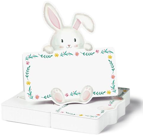 BETESSIN Tischkarten Ostern - 50 Stück Platzkarten mit niedlichem Osterhase Motiv - Namenskarten zum Beschriften - Tischdekoration für Ostern, Frühling Party & Kindergeburtstag