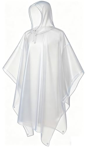 CHGANG Waterproof Poncho Adult, Reusable Rain Poncho Lightweight Waterproof Raincoat Emergency with Hood for Outdoor Hiking Camping Cycling Traveling (Clear)