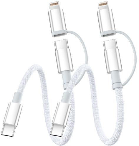 USB C Multi Charging Cable(2Pack 4FT),USB C and Lightning Cable 2 in 1 Charging Cable Fast Nylon Braided for iPhone Charger Cord Compatible with iPhone16/15 Series/Phone&Pad-White