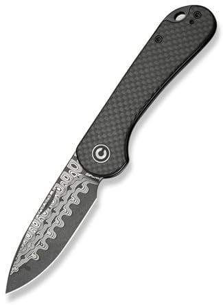 CIVIVI Elementum Slip Joint Folding Pocket Knife 7.52 CM Damascus Blade Twill Carbon Fiber Handle, Outdoor EDC Knife C18062AJ-DS1