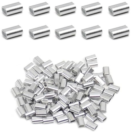 Abrazadera de Prensa de Aluminio,120 Piezas de Mangas de Aluminio Klemme, Manga de Aluminio Ovalado, Presione Abrazadera de Aluminio, para Cuerdas de Alambre Conector de Cuerda - 2mm