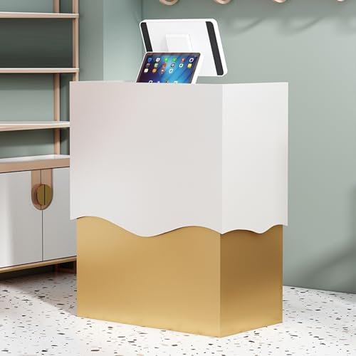 DIHRVTHC Moderner Empfangstresen, empfangstheke klein Rezeption Rezeptionstheke Empfangstisch Einfach Supermarkt Convenience Store Beauty Salon Friseur Kassentheke Büromöbel(Gold,80cm)