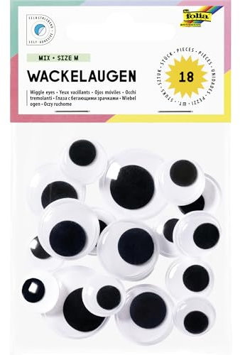 folia 7539 - Wackelaugen MIX SIZE M, 18 klassische Kulleraugen aus Kunststoff in 4 Größen, selbstklebend, zum Verzieren und Dekorieren