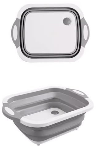 Jackanna Foldable Chopping Board Sink, Portable Foldable Chopping Board for Washing Fruit and Vegetable Basin, Multifunctional Kitchen Fruit and Vegetable Washing Basket (Grey Large)