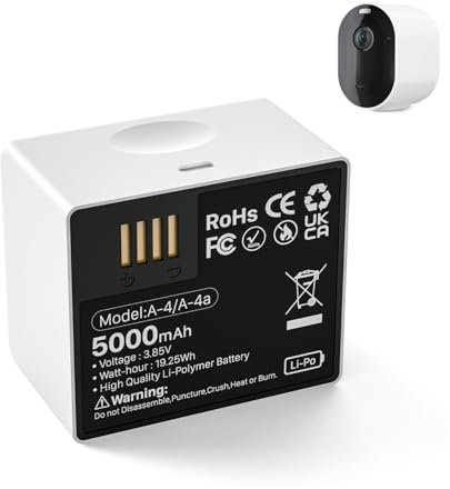 Akku Kompatibel mit Arlo Pro 3, Pro 4, Pro 5, Ultra 2 Überwachungskamera, 5000mAh Hohe Kapazität Lithium ion Wiederaufladbarer ersatzakku (1-Stück)