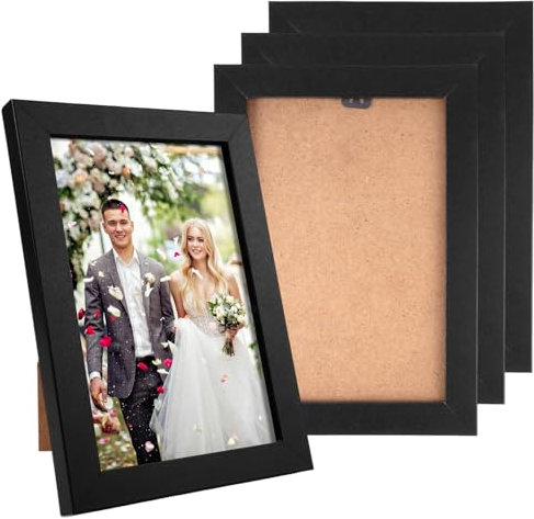 FerraDrend 4 Stück Bilderrahmen 10x15 Schwarz,Bilderrahmen Set Schwarz,Holz Fotorahmen 10x15 mit Acrylglas zum Aufhängen und Aufstellen fü Dekoration von Privathäusern, Einrichtung von Büros