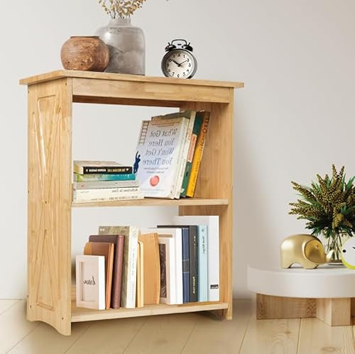 YCICI Natural Wood Bookshelf, 3 Tier Bookcase, Freestanding Display Storage Shelves Open Bookshelf for Bedroom, Living Room and Office (Natural, Open)
