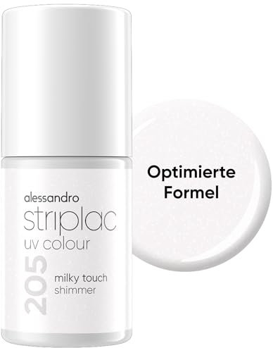 alessandro Striplac UV-Nagellack Milky Touch Shimmer - Deckend & Kratzfest bis zu 15 Tage - Leichtes Auftragen - Schonende Abziehtechnologie - Vegan - Weiß, 6,5ml