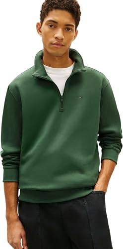 Tommy Jeans Herren Sweatshirt mit Reißverschluss Fleece mit Mock-Kragen, Grün (Shadow Pine), XL