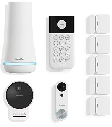 SimpliSafe 9-teiliges kabelloses Heimsicherheitssystem Gen 3 mit Außenkamera und kabelgebundener Video-Türklingel - Optionale 24/7 professionelle Überwachung - Kein Vertrag - Kompatibel mit Alexa und