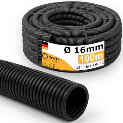 Wellrohr M16 UV-Beständig | 100m Leerrohr ungeschlitzt - Innendurchmesser 10,5mm - Flexrohr Kabelschlauch für Erdkabel nach DIN EN 61386-22 flammwidrig, flexibel für leichte Kabelverlegung