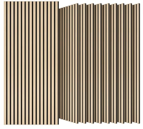 TONOR Holz-Wandpaneele für Innenwand-Deko – 10er-Pack, 120 × 60 cm | Akustikpaneele Holz-Lamellen – 7,2 m², Schalldämmende Wandpaneele für Lärmschutz & Deko, Wohnzimmer, Büro, Eiche