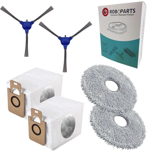 Roboparts® Recambios Compatibles con Cecotec Conga Y100. 2 Mopas de Fregado, 2 Cepillos Laterales y 2 Bolsas de reemplazo para Robot Aspirador