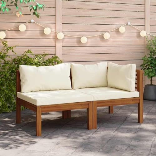 LoogCape 2-TLG. Sofagarnitur mit Cremeweißen Kissen, Massivholz Akazie, Ölfinish, Outdoor Lounge Set für Garten und Patio