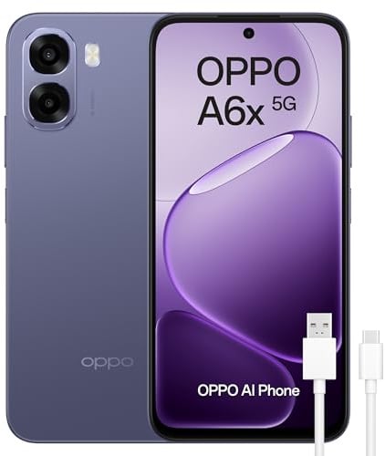 OPPO A6x 5G - Smartphone Libre con IA, 6GB RAM+256GB, Batería 6100 mAh, Pantalla LCD HD+ 120Hz, IP64, Cámara 50MP AI, Dual SIM, Versión Española - Negro