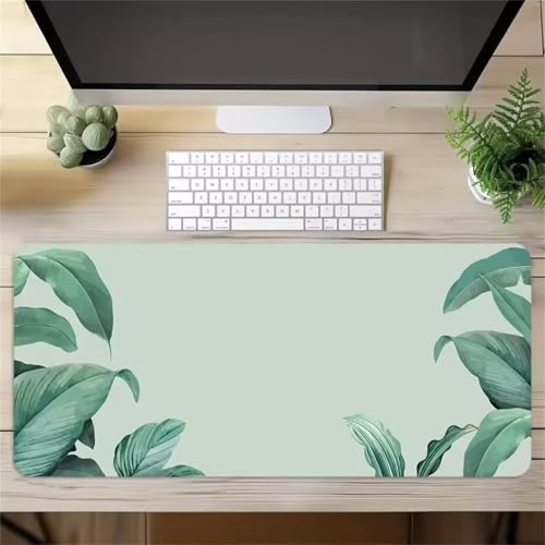 GOOFEI Tapis de Souris Feuilles Vertes Tapis de Souris de Gaming XXL Taille Large 1000x500x2mm Bureau Gaming Tapis de Souris,Base antidérapante,Vitesse et Confort