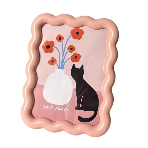 Bunte Bilderrahmen mit gewelltem Blumenmuster, 10,2 x 15,2 cm, niedlich, gebogen, flippig, Mini-Bilderrahmen, dekoratives Kunstdesign für Tischwand, Heimdekoration, Rosa, 4 Stück